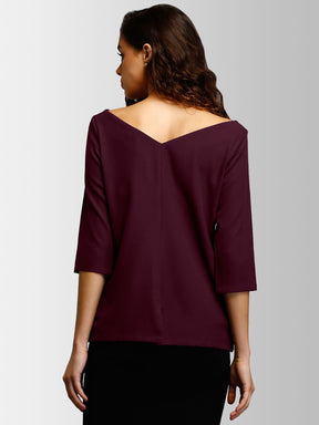 Back V Neck Top - Maroon