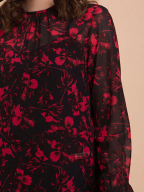 Georgette Floral Print Top - Red And Black