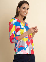 Satin Abstract Print Top - Multicolour