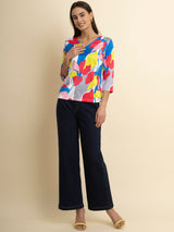 Satin Abstract Print Top - Multicolour