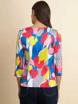 Satin Abstract Print Top - Multicolour