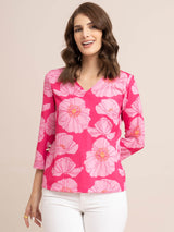 V-Neck Floral Top - Fuchsia