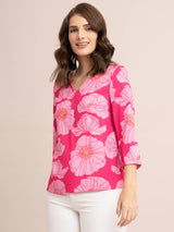 V-Neck Floral Top - Fuchsia