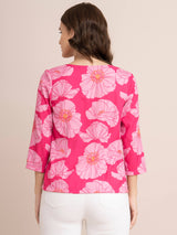 V-Neck Floral Top - Fuchsia