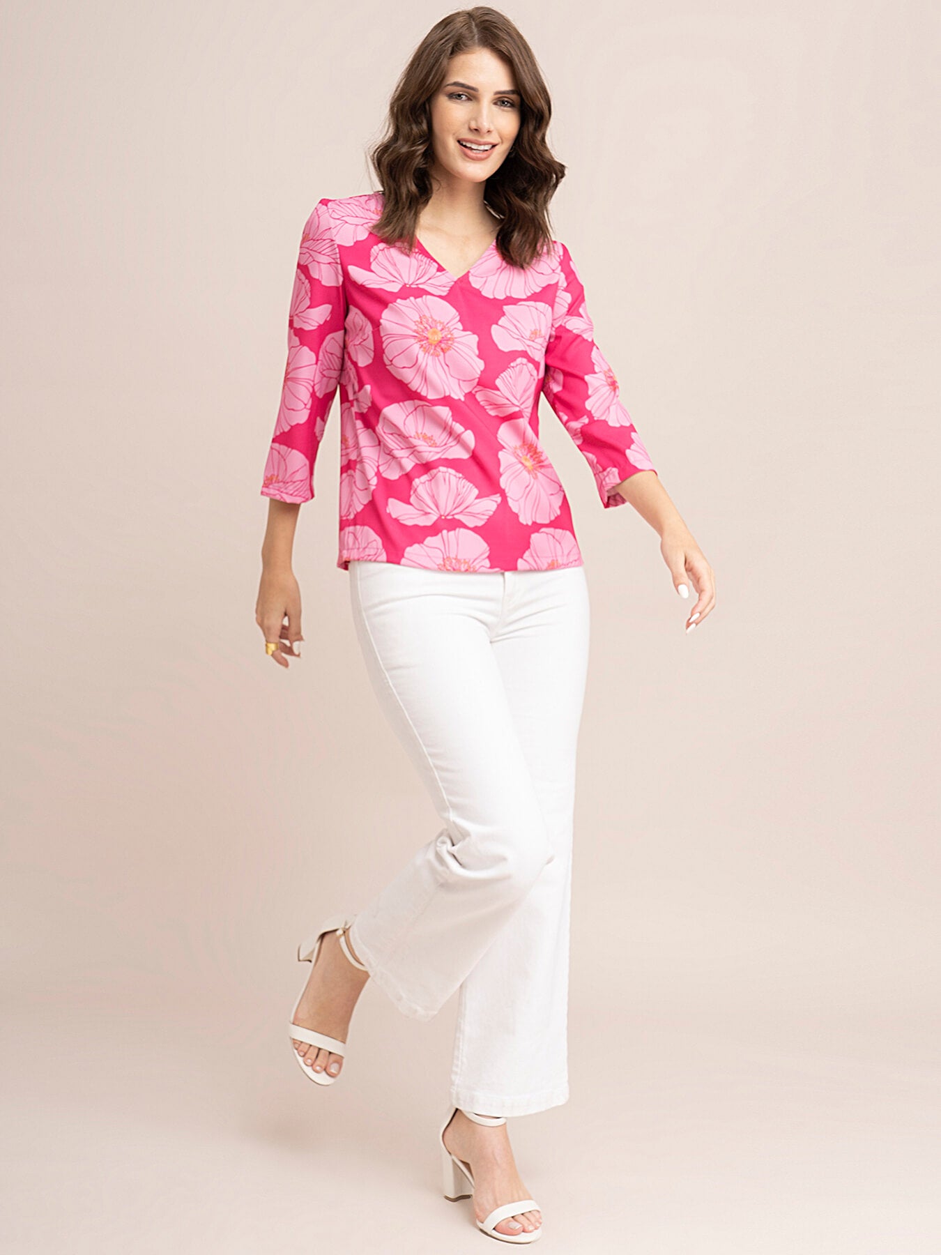 V-Neck Floral Top - Fuchsia