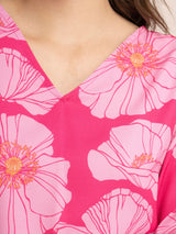 V-Neck Floral Top - Fuchsia