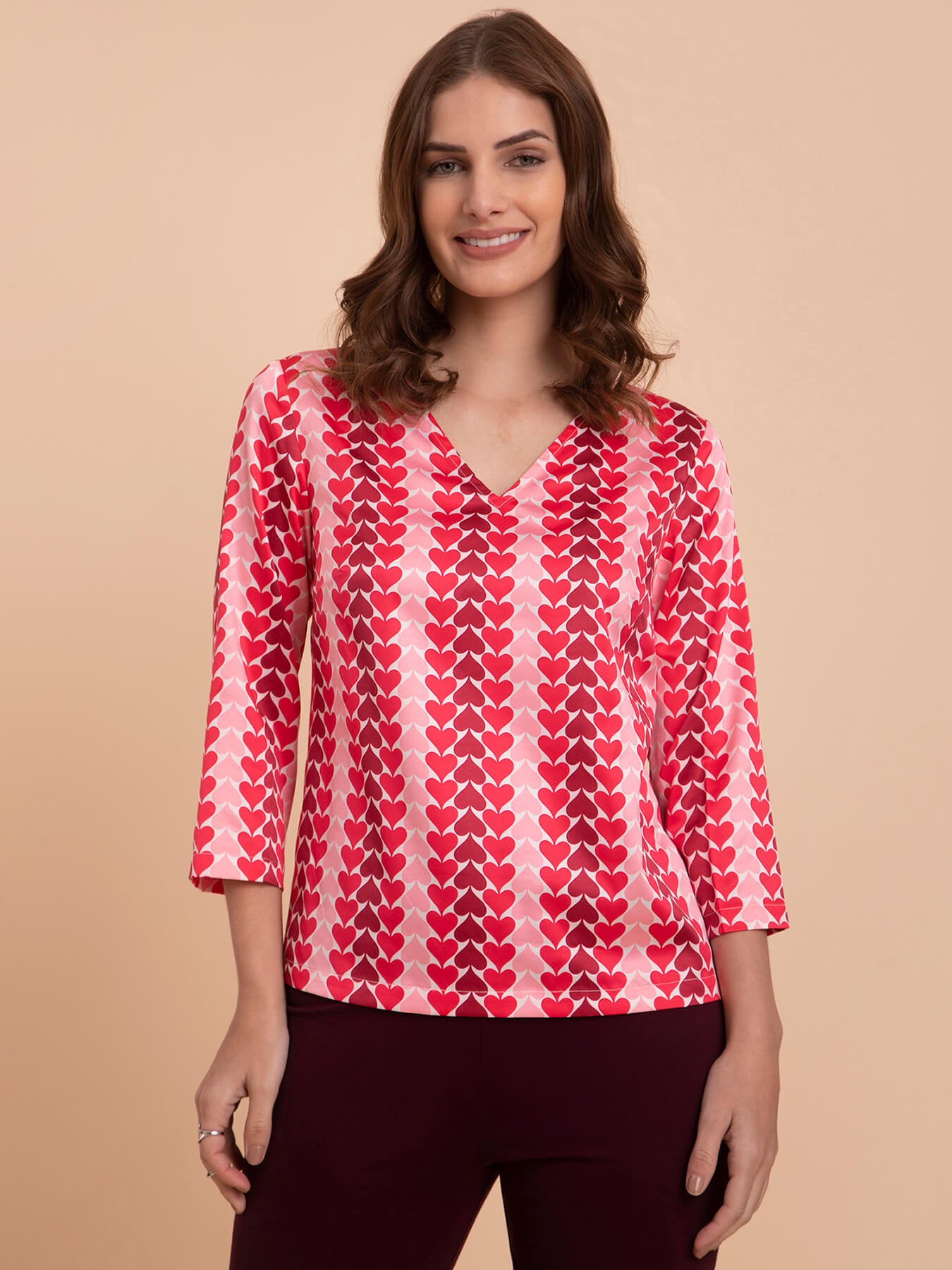 Satin Spade Print Top - Red