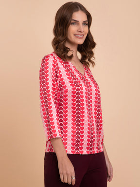 Satin Spade Print Top - Red