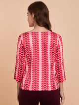 Satin Spade Print Top - Red