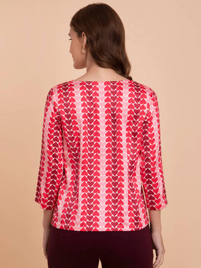 Satin Spade Print Top - Red