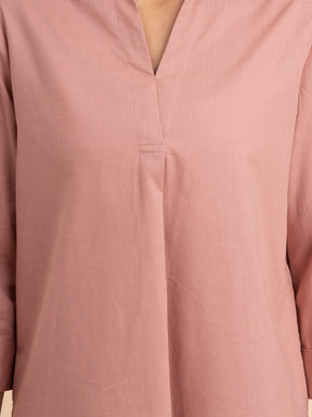 Linen Collared Neck Pleated Top - Dusty Pink