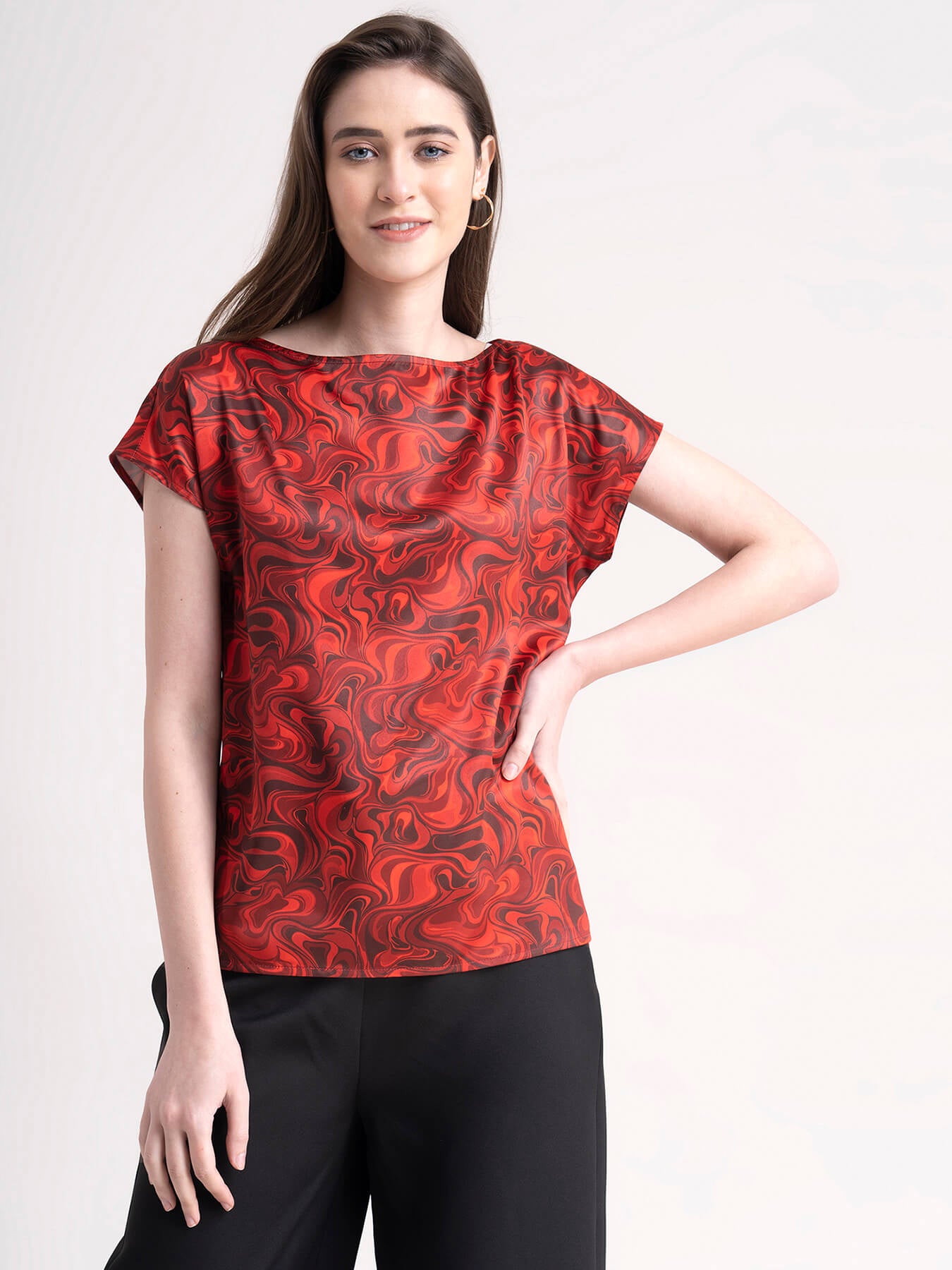 Marble Print Top - Red