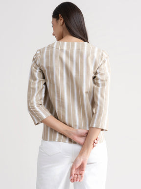 Linen Striped Top - Beige