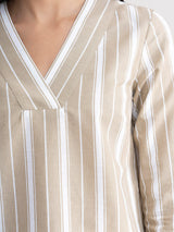 Linen Striped Top - Beige