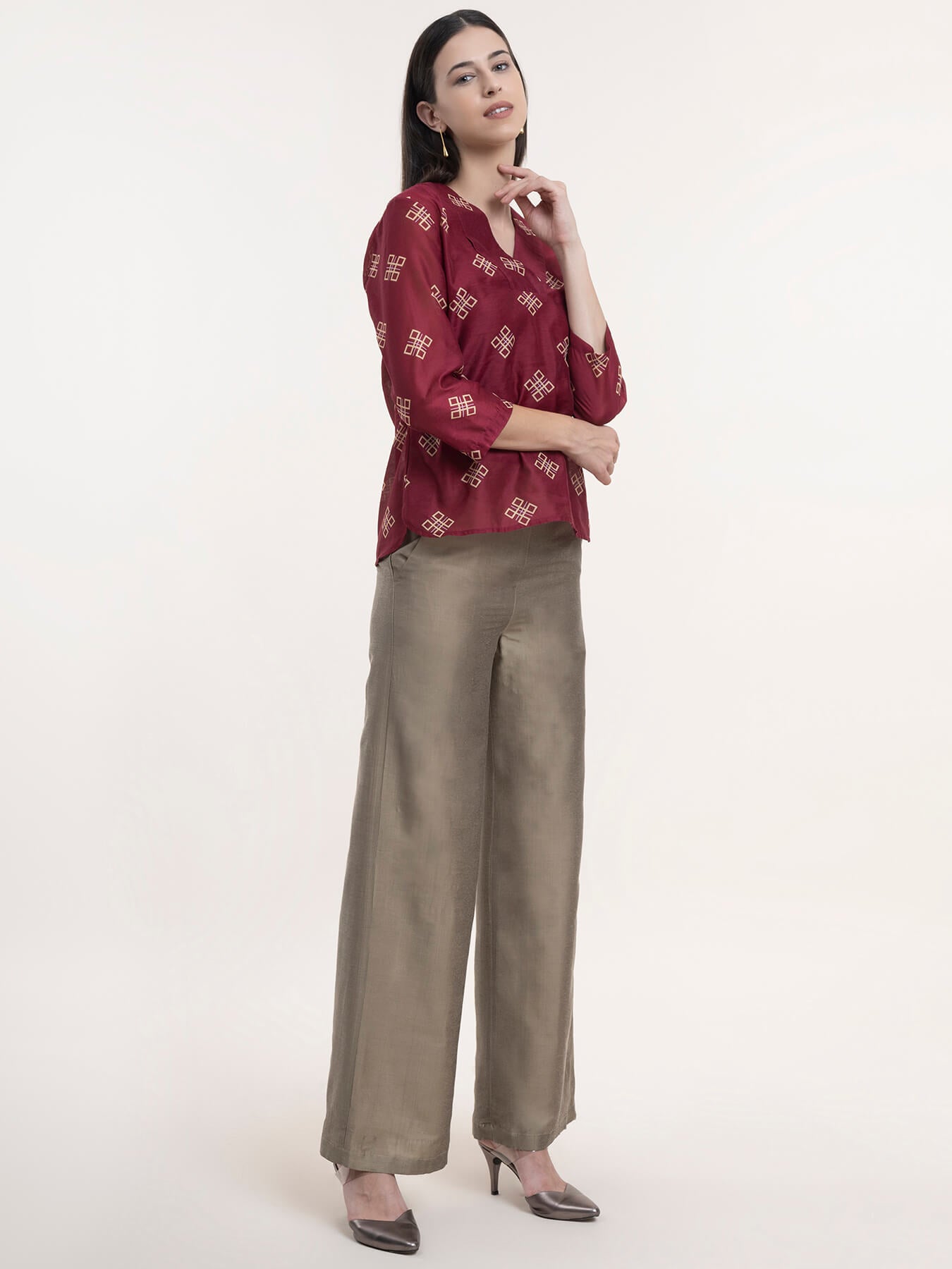 Chanderi Indian Motif Top - Maroon