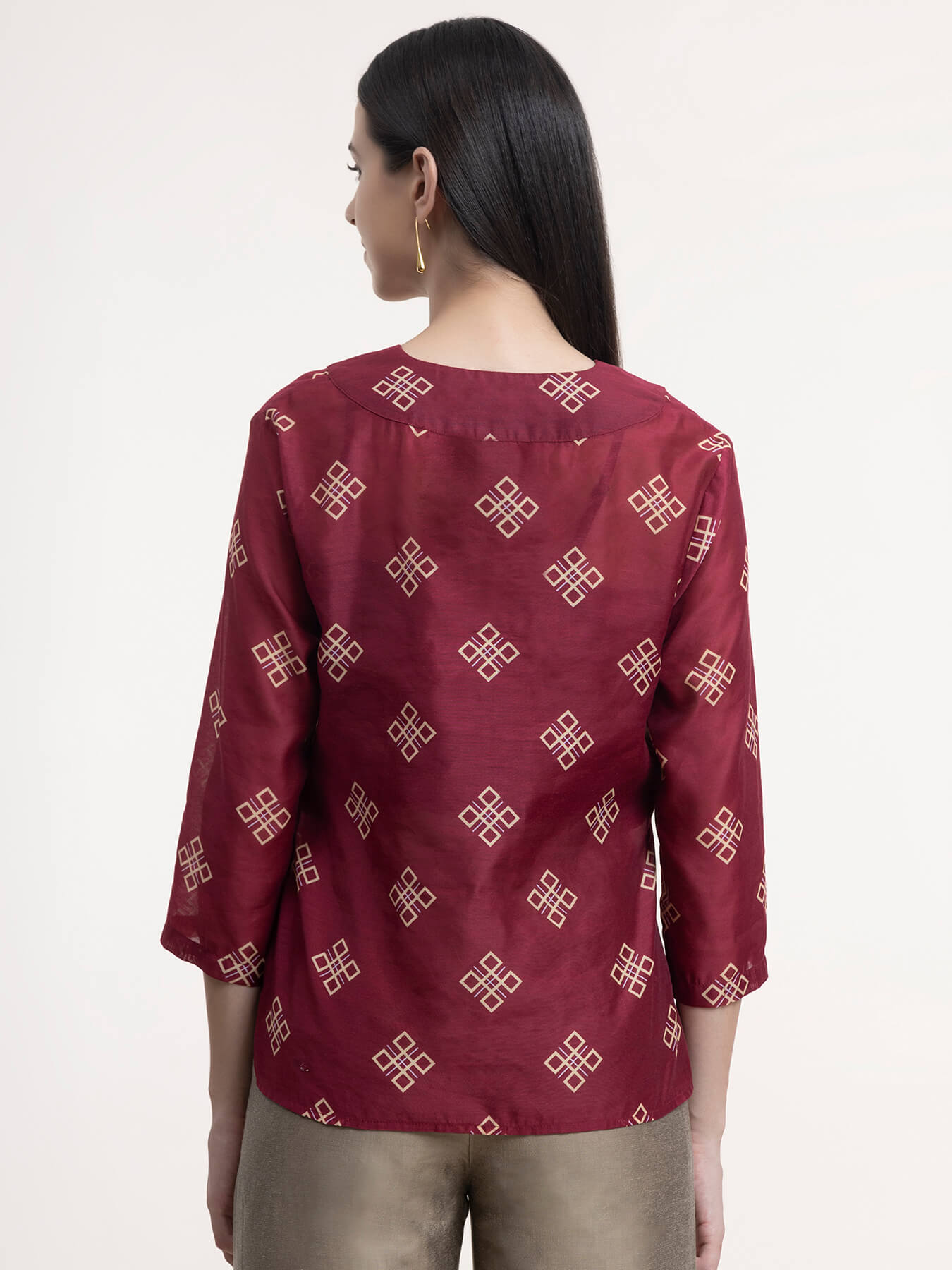 Chanderi Indian Motif Top - Maroon