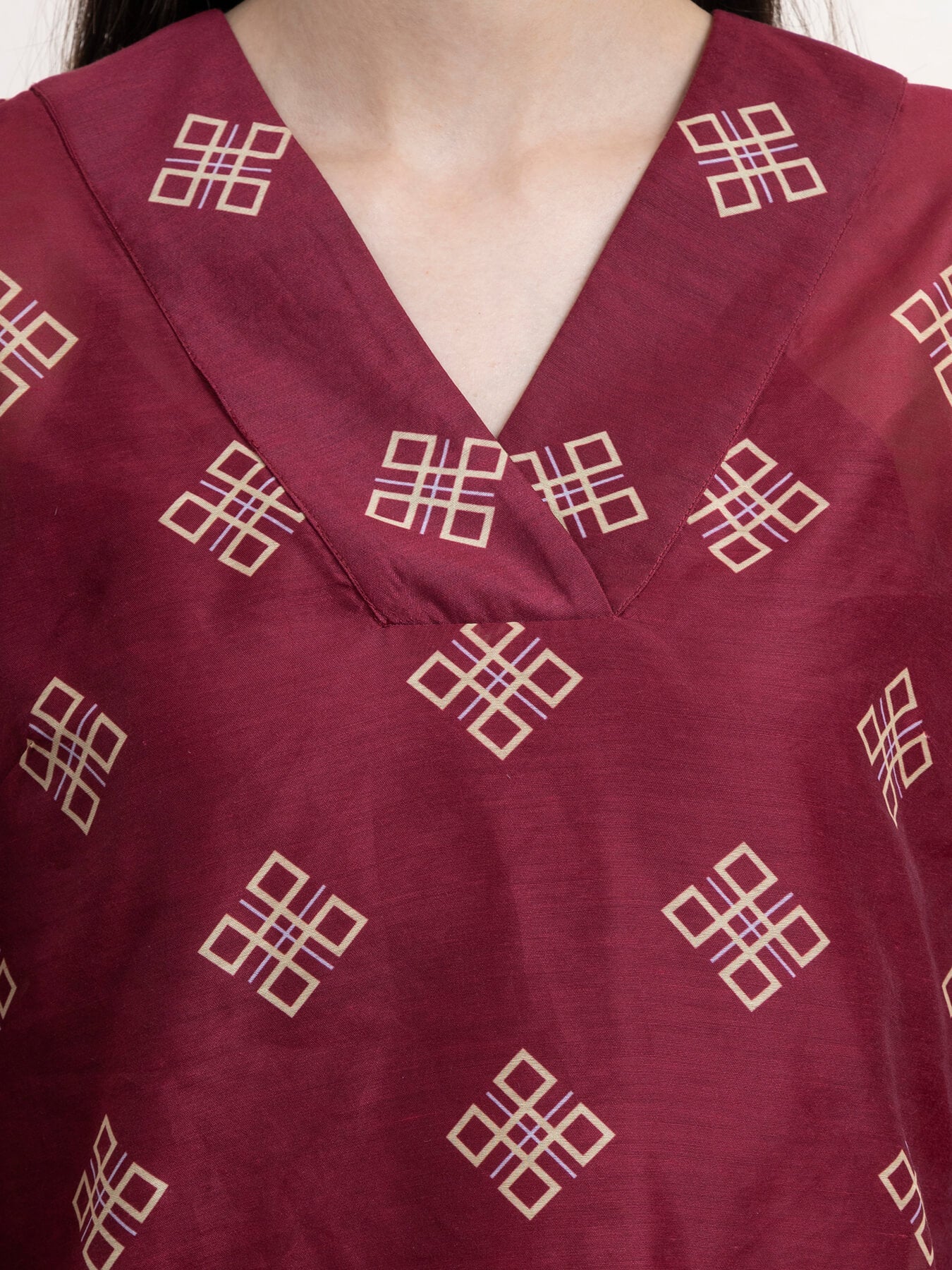 Chanderi Indian Motif Top - Maroon