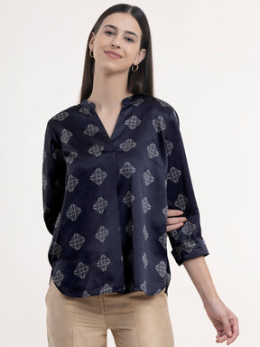 Satin Geometric Top - Black