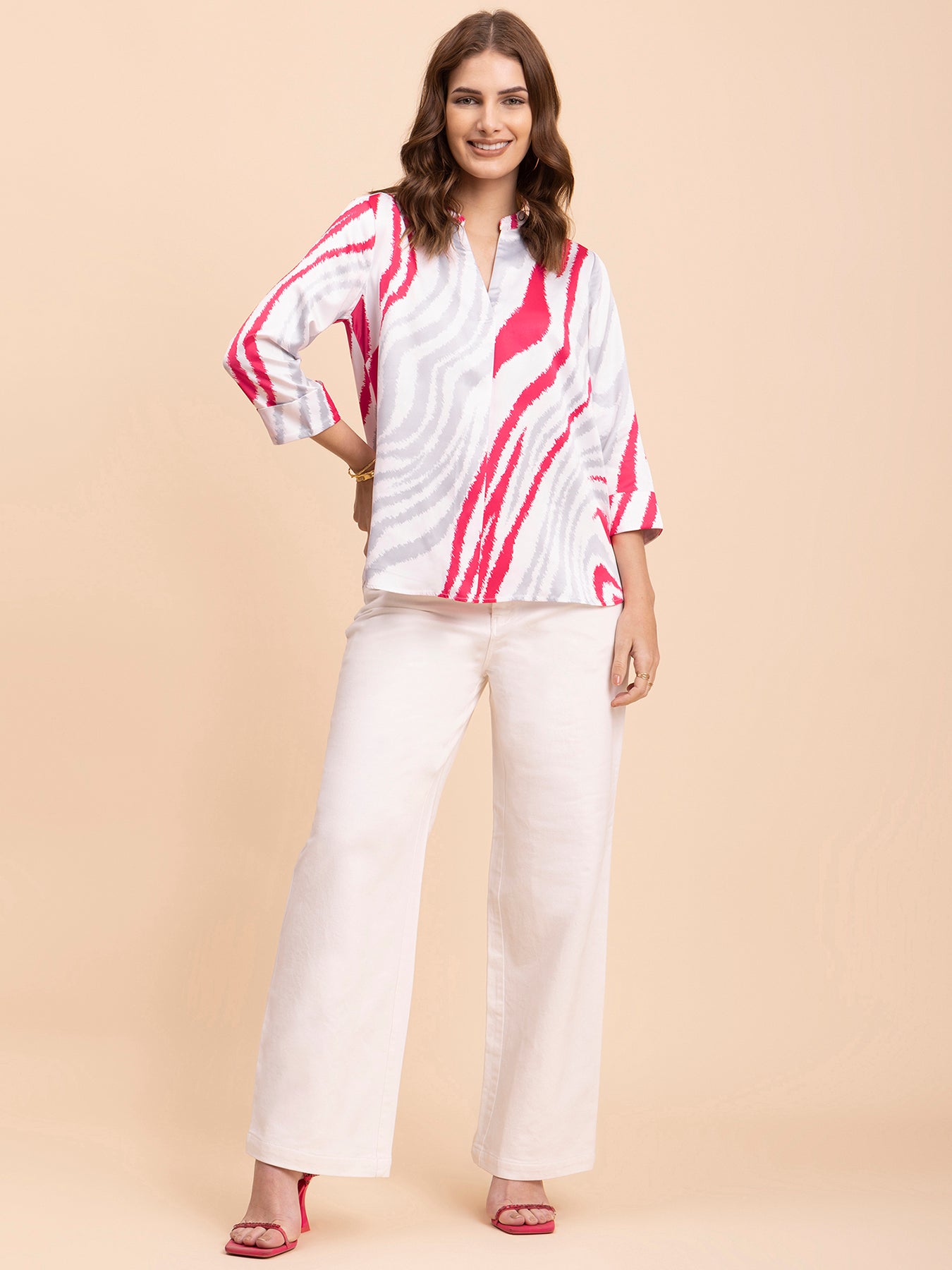 Satin Animal Print Top - Fuchsia and Grey