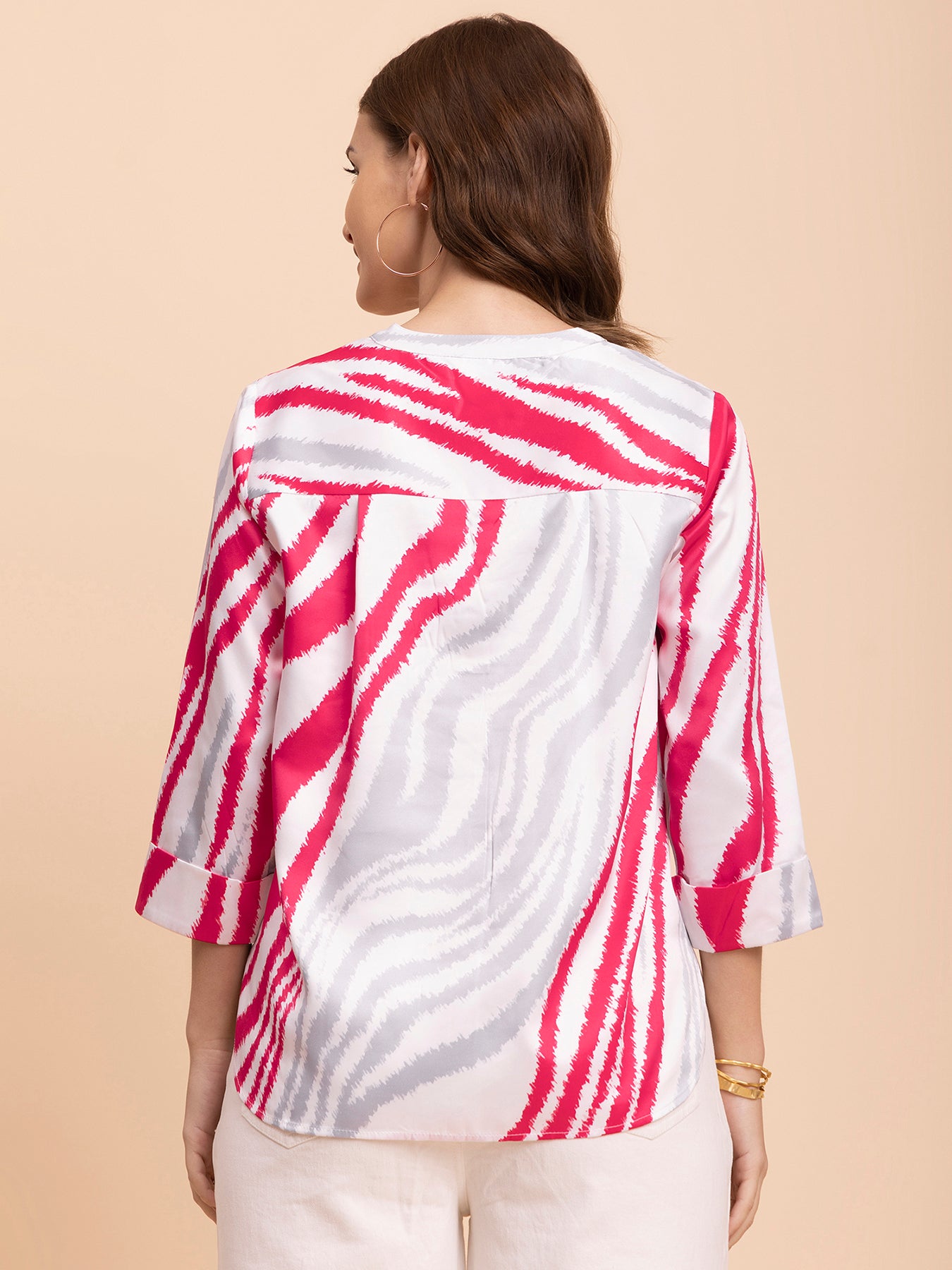 Satin Animal Print Top - Fuchsia and Grey