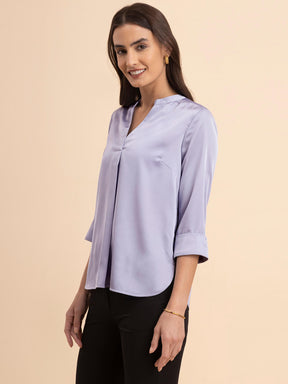 Satin Mandarin Collar Top - Lilac