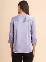 Satin Mandarin Collar Top - Lilac