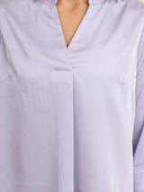 Satin Mandarin Collar Top - Lilac