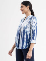 Shibori Print Top - White And Blue| Formal Tops