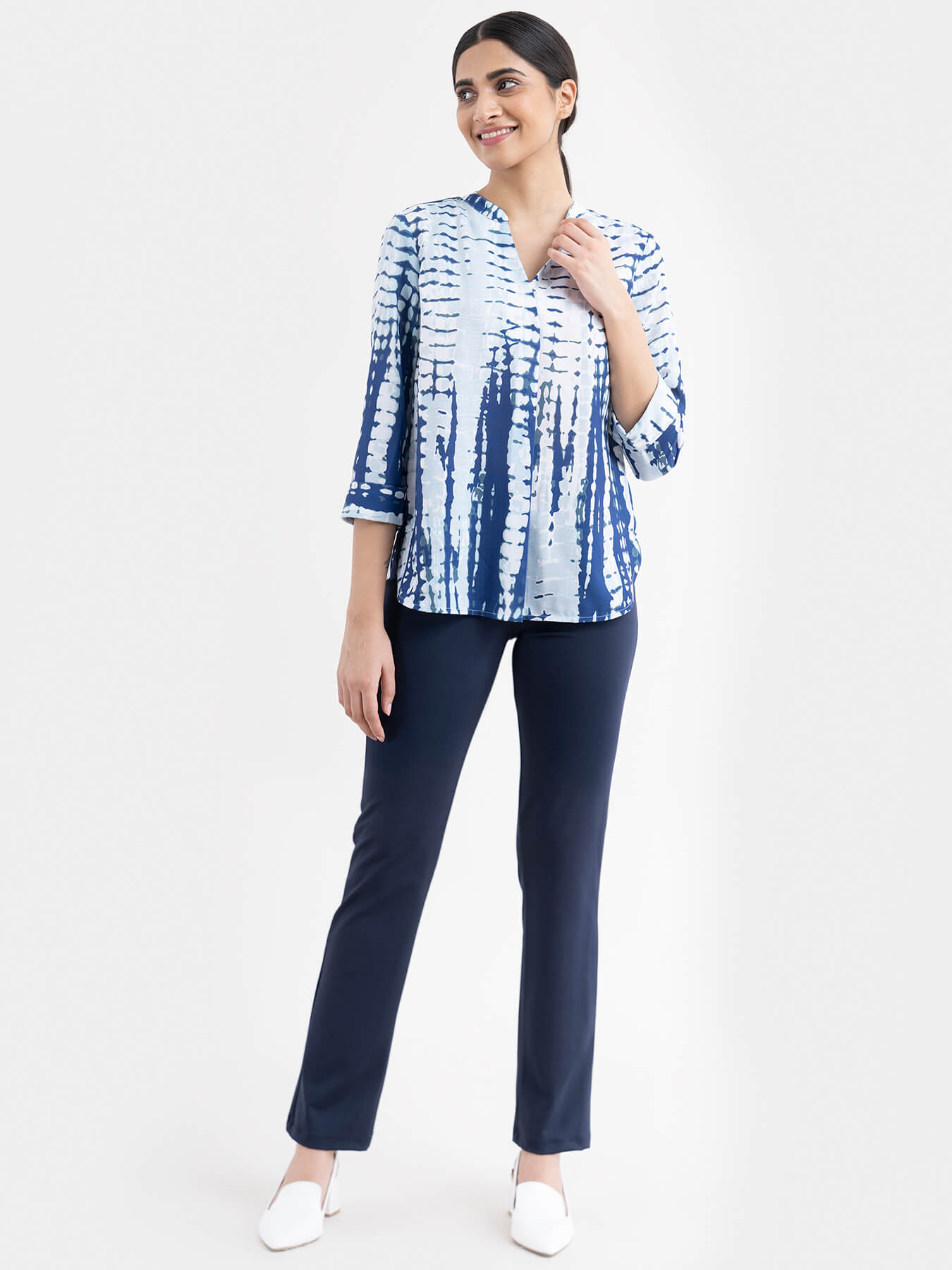 Shibori Print Top - White And Blue| Formal Tops