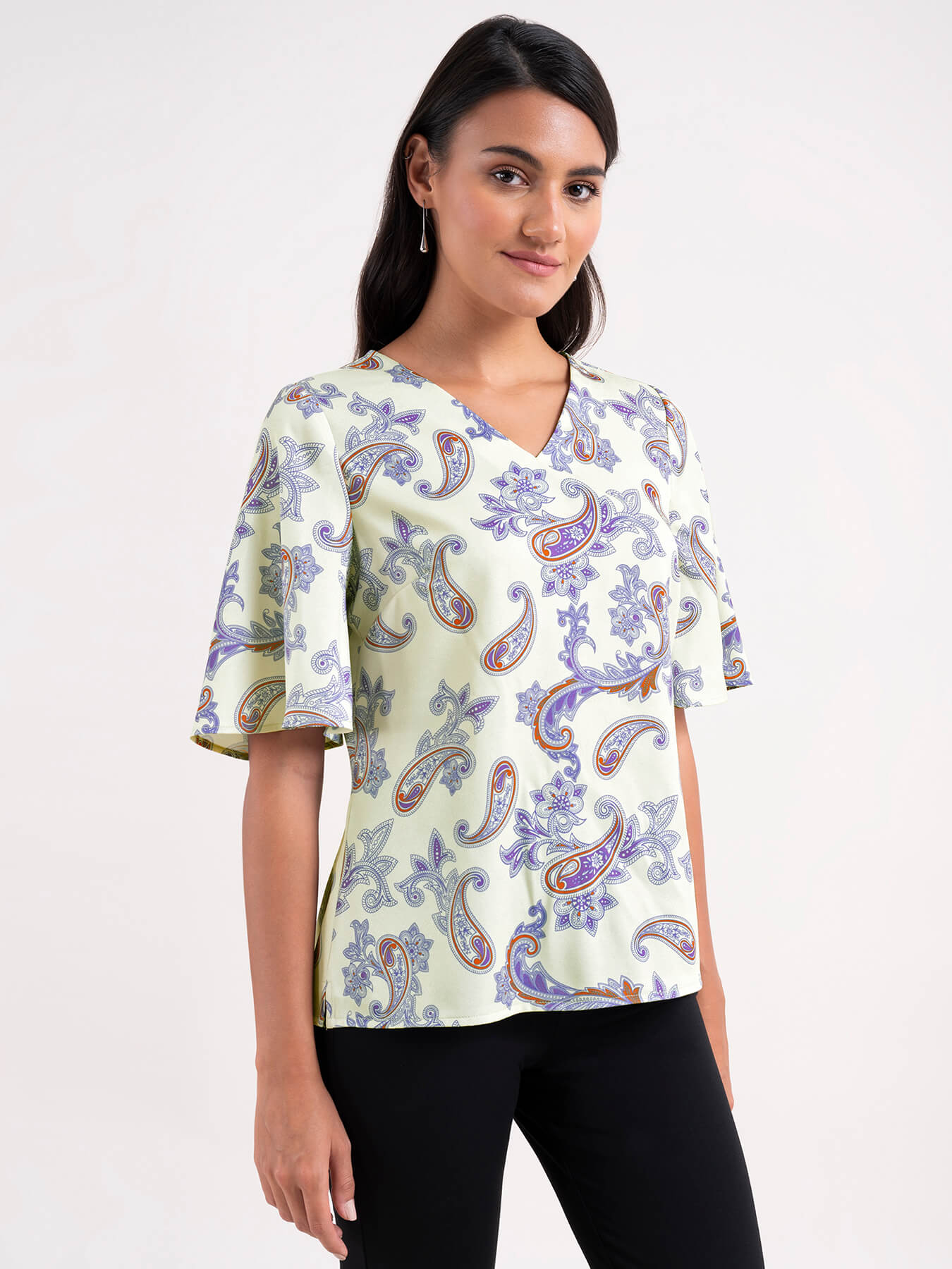 Bell Sleeve Paisley Top - Off White