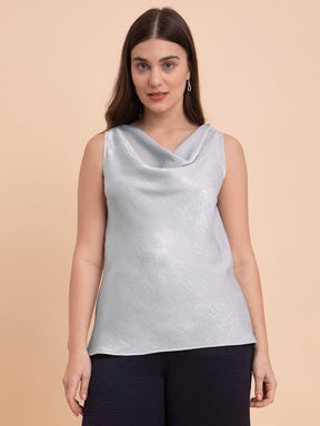 Satin Cowl Neck Top - Grey