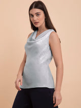 Satin Cowl Neck Top - Grey