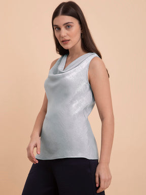 Satin Cowl Neck Top - Grey