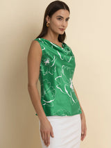 Satin Floral Cowl Neck Top - Green