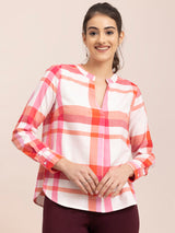 Cotton Checkered Top - White and Pink| Formal Tops