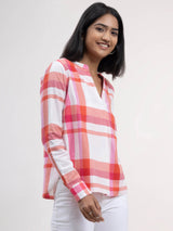 Cotton Checkered Top - White and Pink| Formal Tops