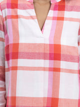 Cotton Checkered Top - White and Pink| Formal Tops