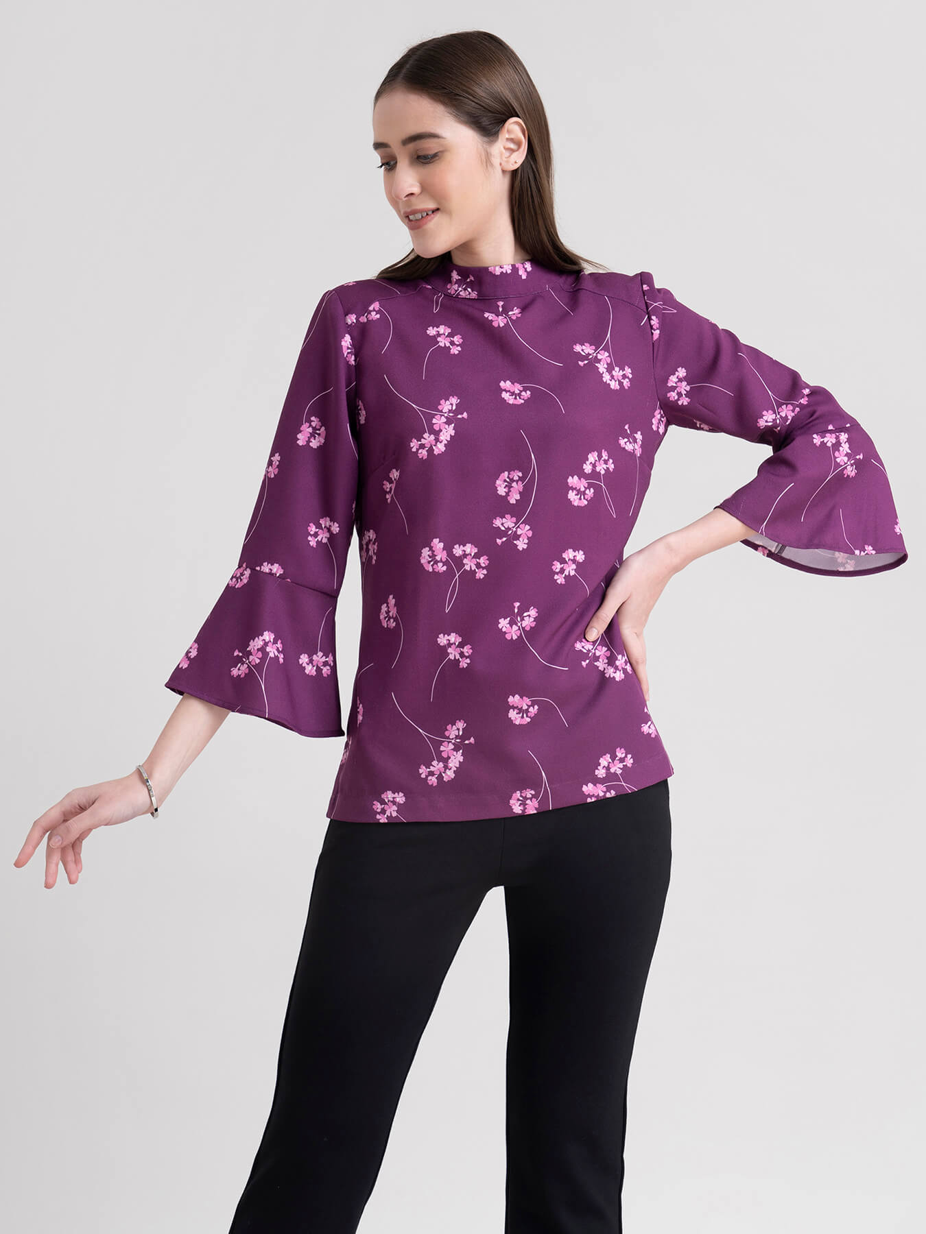 High Neck Floral Top - Plum| Formal Tops