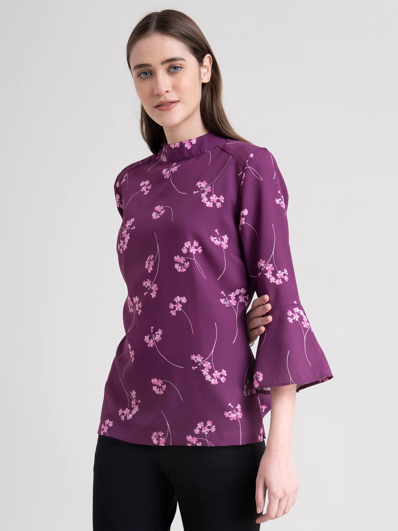 High Neck Floral Top - Plum| Formal Tops