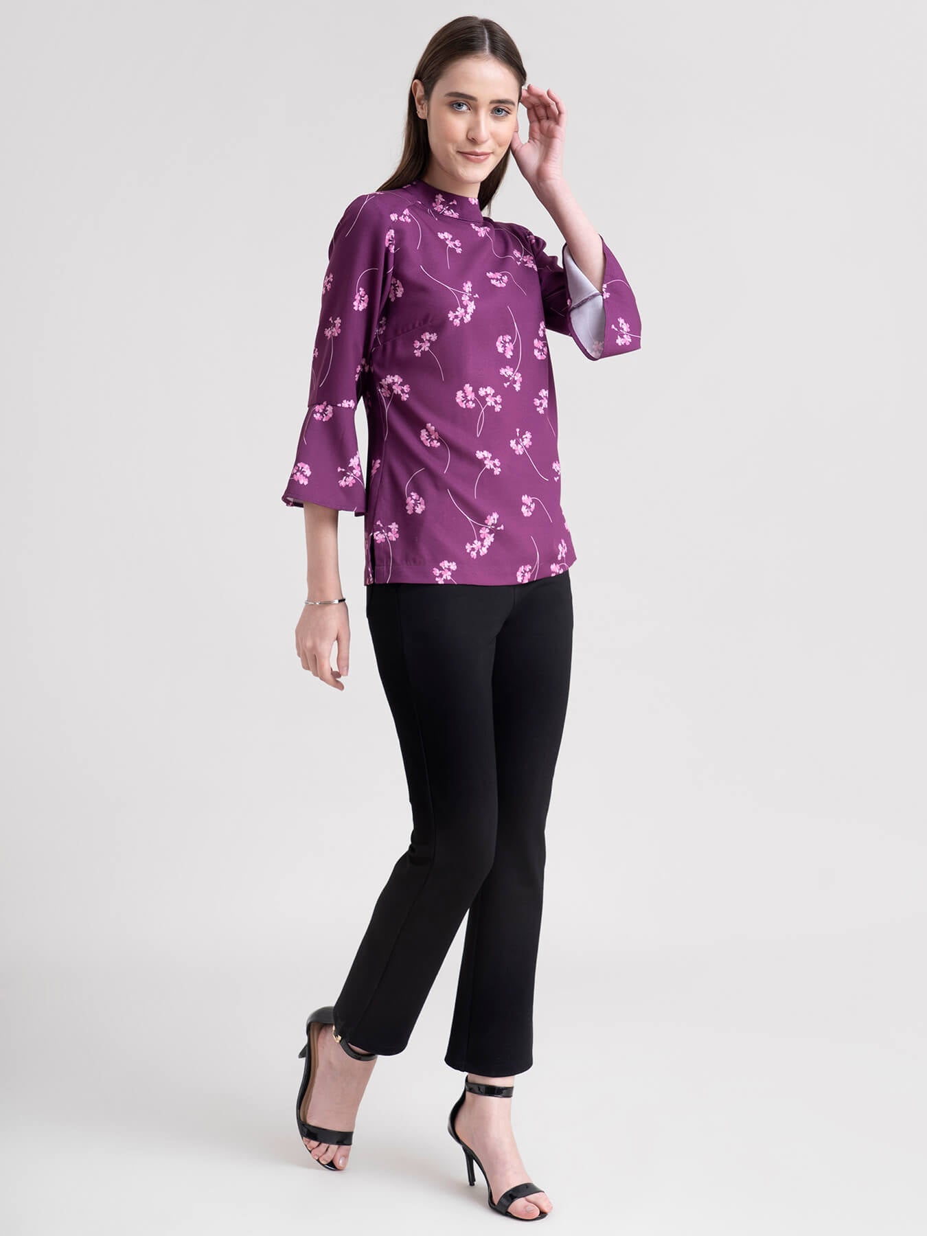 High Neck Floral Top - Plum| Formal Tops