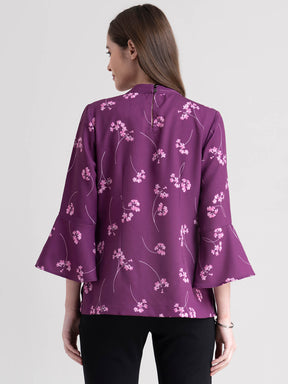 High Neck Floral Top - Plum| Formal Tops