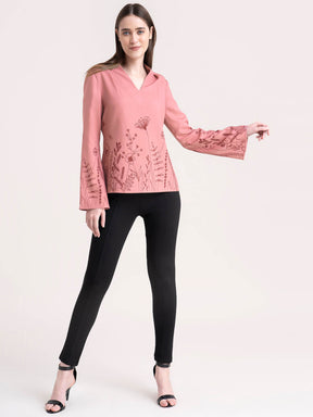 Floral Placement Printed Top - Dusty Pink| Formal Tops