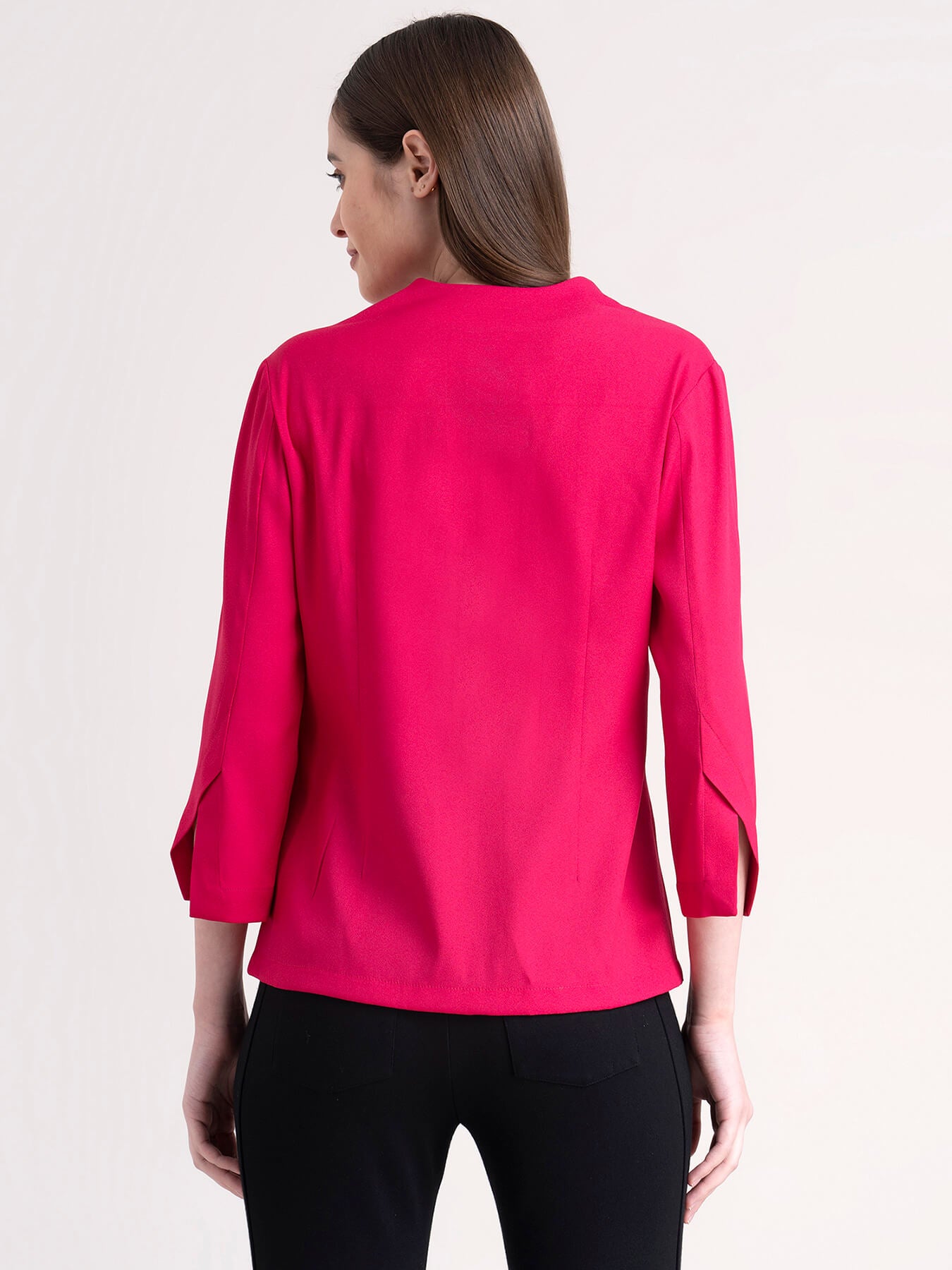 V Neck Pleat Detail Top - Fuchsia