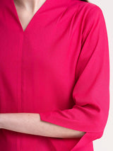 V Neck Pleat Detail Top - Fuchsia