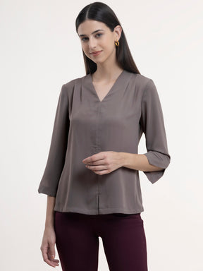 Georgette Pleat Detail Top - Grey| Formal Tops