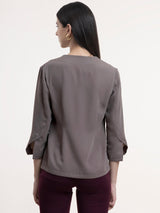 Georgette Pleat Detail Top - Grey| Formal Tops