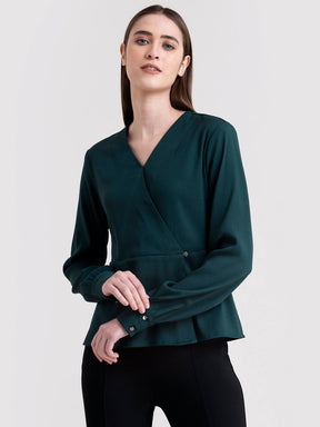 V Neck Wrap Top - Bottle Green