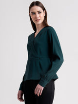 V Neck Wrap Top - Bottle Green