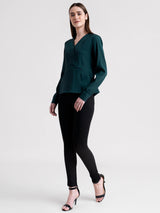 V Neck Wrap Top - Bottle Green