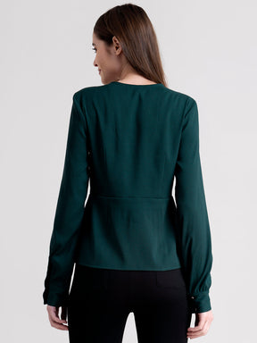 V Neck Wrap Top - Bottle Green